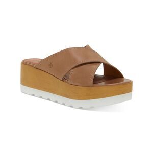 NWT LUCKY BRAND Womens Beige Tri-Tone 1-Wide Wedge Slide Sandals 10 M